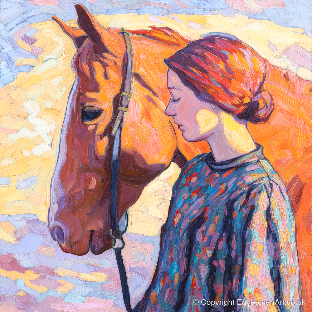 Radiant Connection - horse & rider art print and canvas by Celia Harding A.I