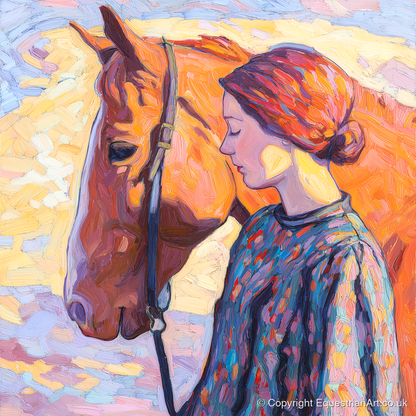 Radiant Connection - horse & rider art print and canvas by Celia Harding A.I