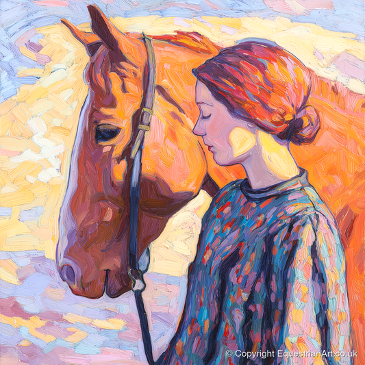 Radiant Connection - horse & rider art print and canvas by Celia Harding A.I