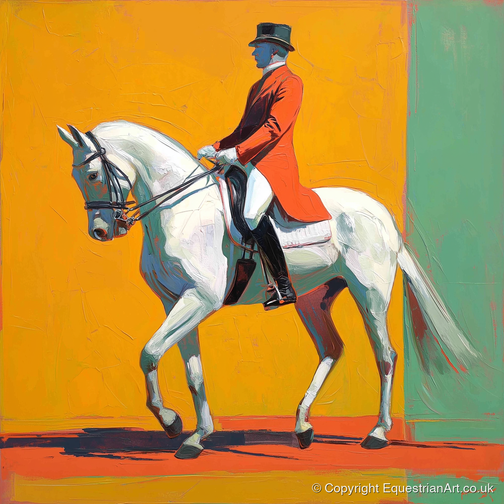 Radiant Dressage Stride - dressage horse art print and canvas by Victor Beaumont A.I