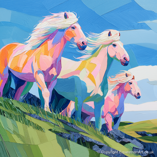 Radiant Hillside Herd - horse landscape art print and canvas by Sylvia Carmichael A.I