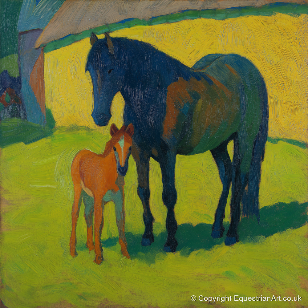 Radiant Pasture Bond - mare & foal art print and canvas by Rowan Sinclair A.I