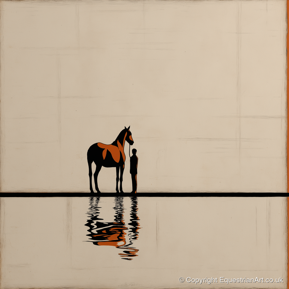 Reflected Bond - horse & rider art print and canvas by Barnaby West A.I