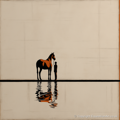 Reflected Bond - horse & rider art print and canvas by Barnaby West A.I