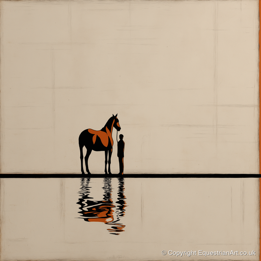 Reflected Bond - horse & rider art print and canvas by Barnaby West A.I