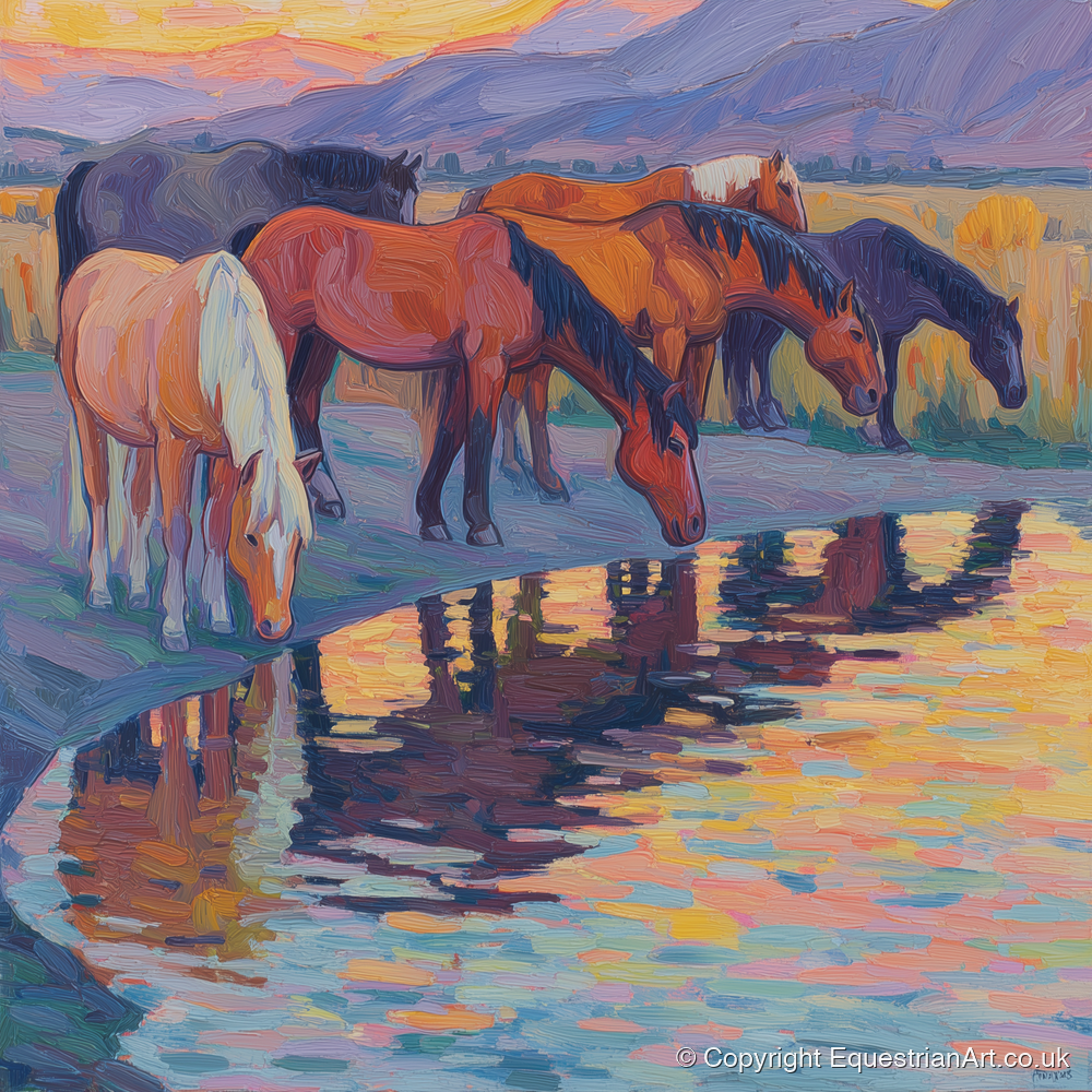 Reflections at Dusk - wild horses art print and canvas by Celia Harding A.I