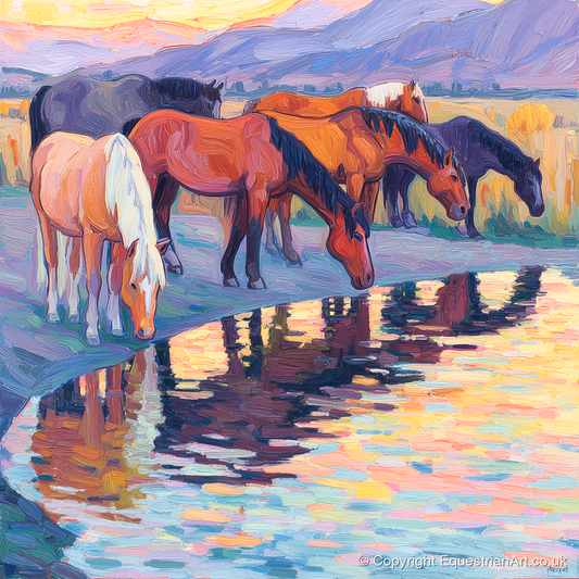 Reflections at Dusk - wild horses art print and canvas by Celia Harding A.I