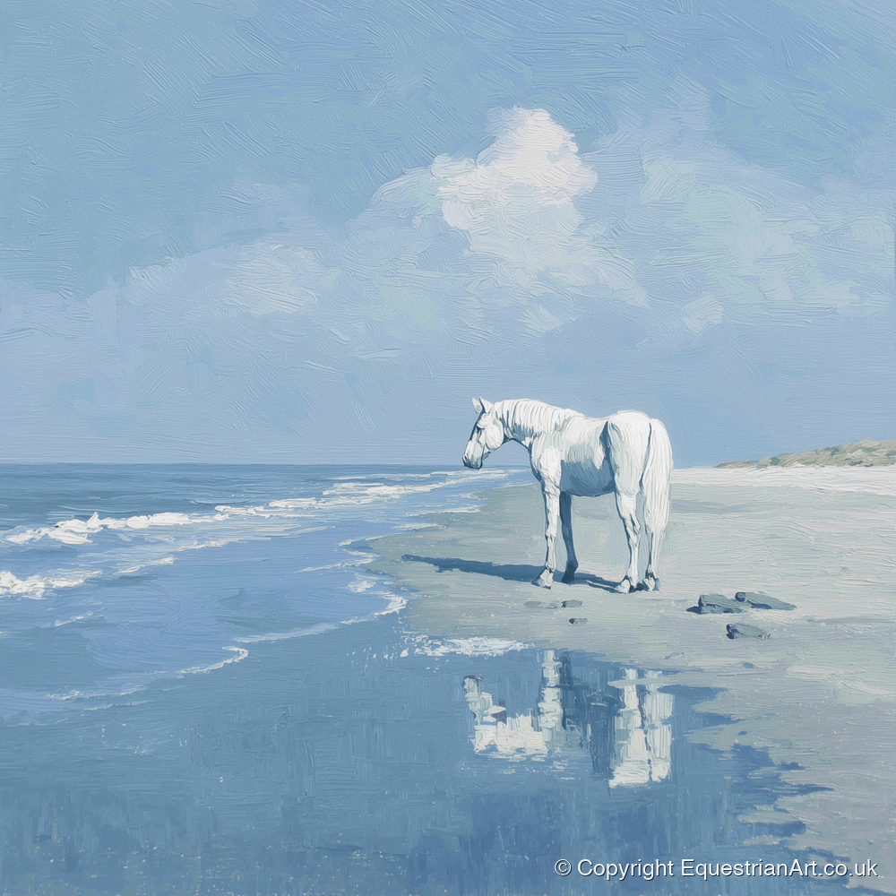Reflections at Ebb Tide - horse landscape art print and canvas by Oscar Pendleton A.I