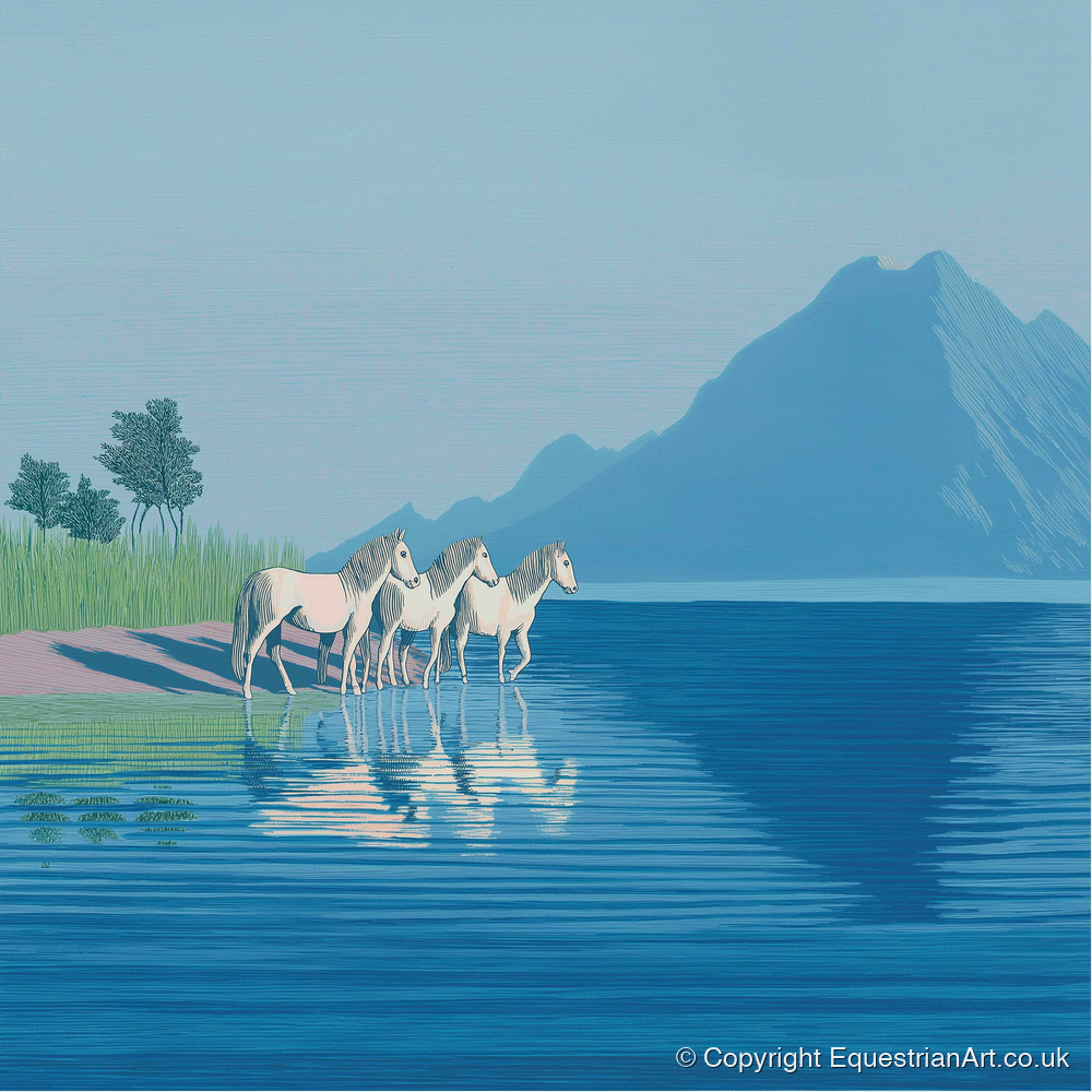 Reflections in Azure - wild horses art print and canvas by Simon Whitlock A.I