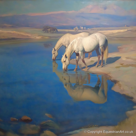 Reflections in Azure - wild horses art print and canvas by Alistair Rhodes A.I