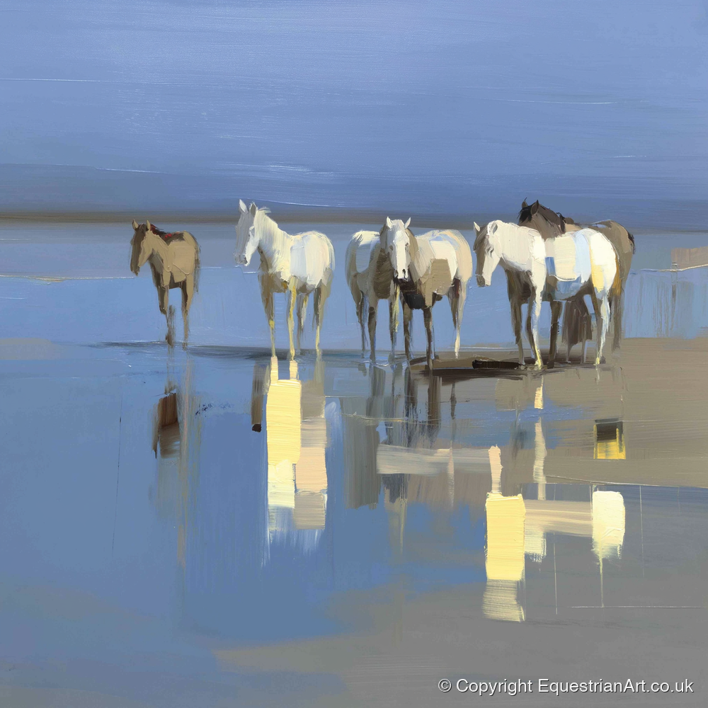 Reflections in Blue - wild horses art print and canvas by Elias Thorne A.I
