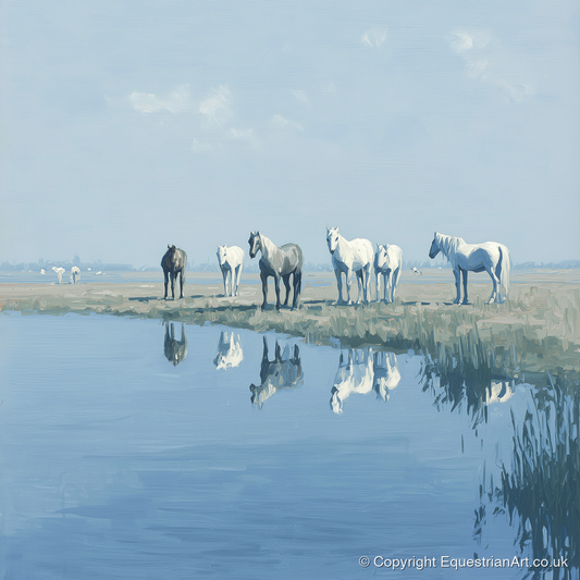 Reflections in Blue - wild horses art print and canvas by Oscar Pendleton A.I