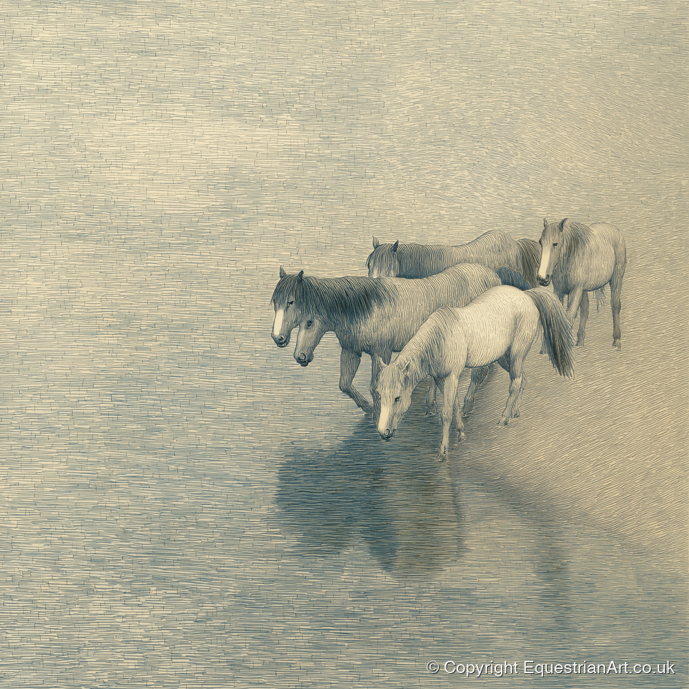 Reflections of the Herd - wild horses art print and canvas by Arthur Sterling A.I
