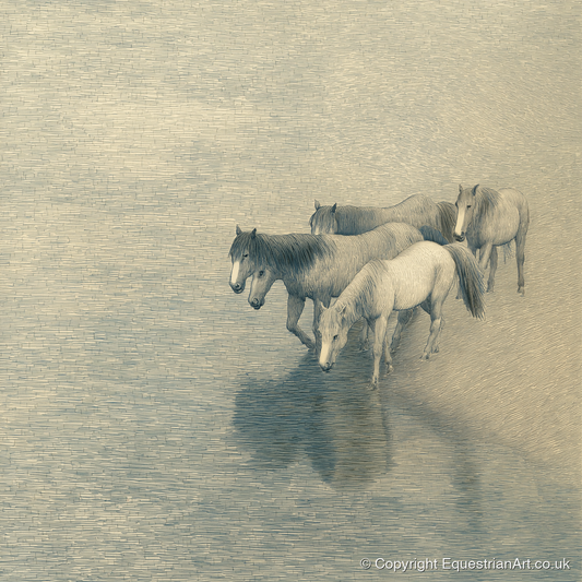 Reflections of the Herd - wild horses art print and canvas by Arthur Sterling A.I
