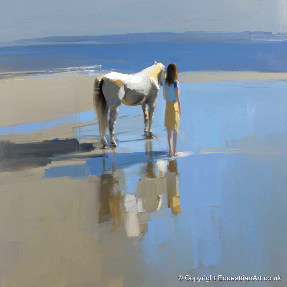 Reflections on the Shore - horse & rider art print and canvas by Elias Thorne A.I