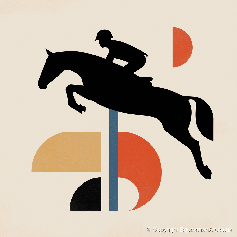 Retro Geometric Showjumper - show jumping horse art print and canvas by Oliver Tate A.I