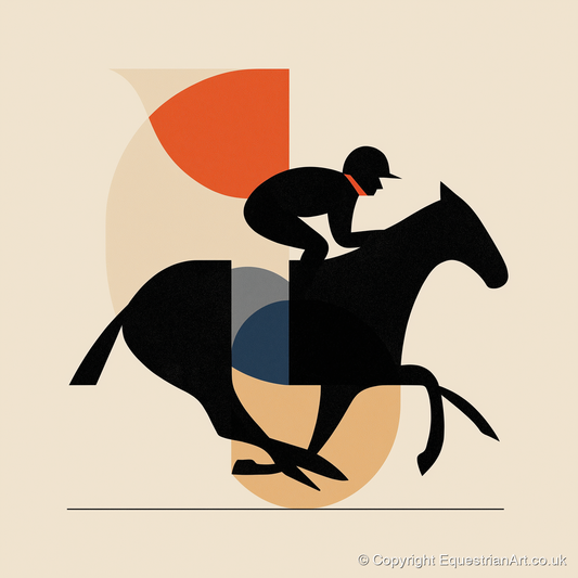 Retro Racing Silhouette - racing horse art print and canvas by Oliver Tate A.I