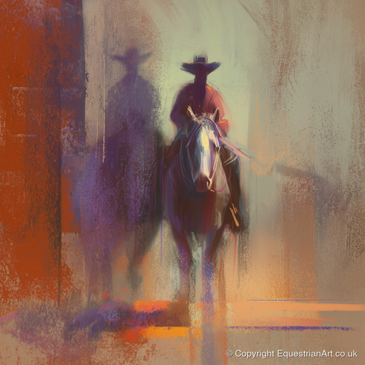 Rider in the Haze - western horse art print and canvas by Rupert Kingsley A.I