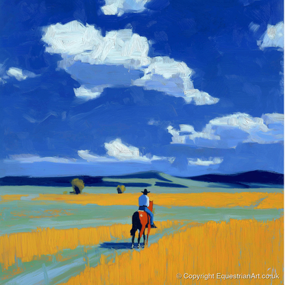 Riding the Big Sky - western horse art print and canvas by Hugo Beckett A.I