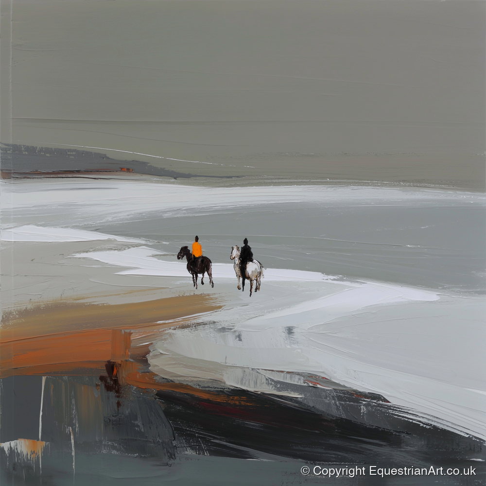 Riding the Grey Expanse - horse landscape art print and canvas by Cedric Barrett A.I