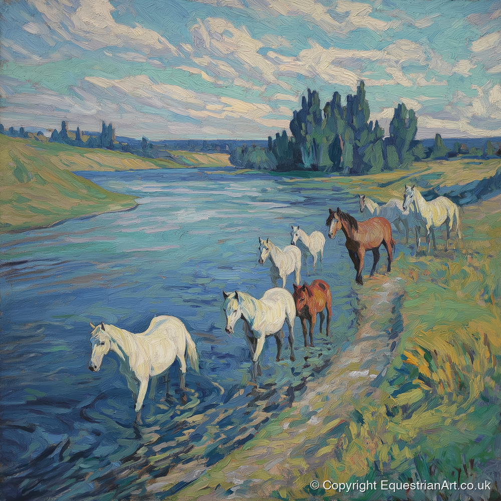 Riverside Herd - wild horses art print and canvas by Edgar Whitmore A.I
