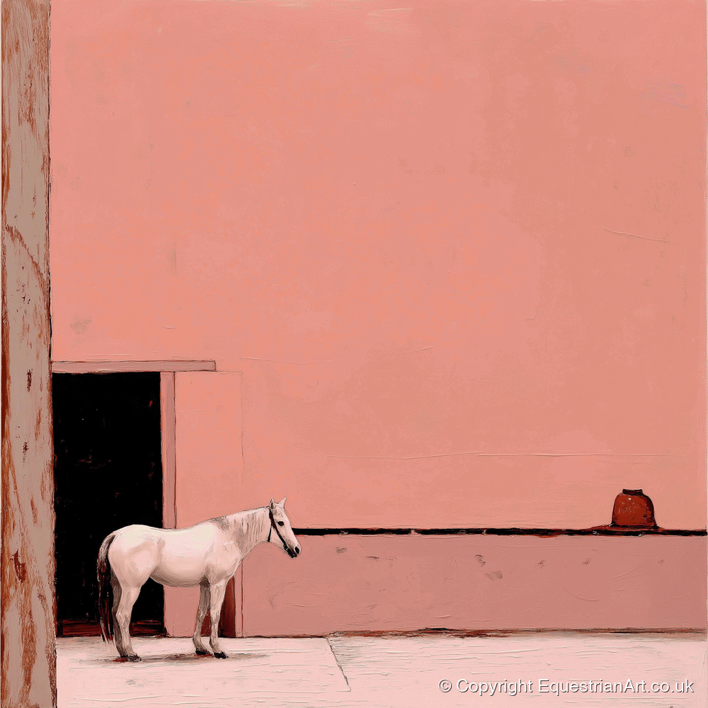 Rose Courtyard Stillness - horse stable art print and canvas by Catherine Mercer A.I
