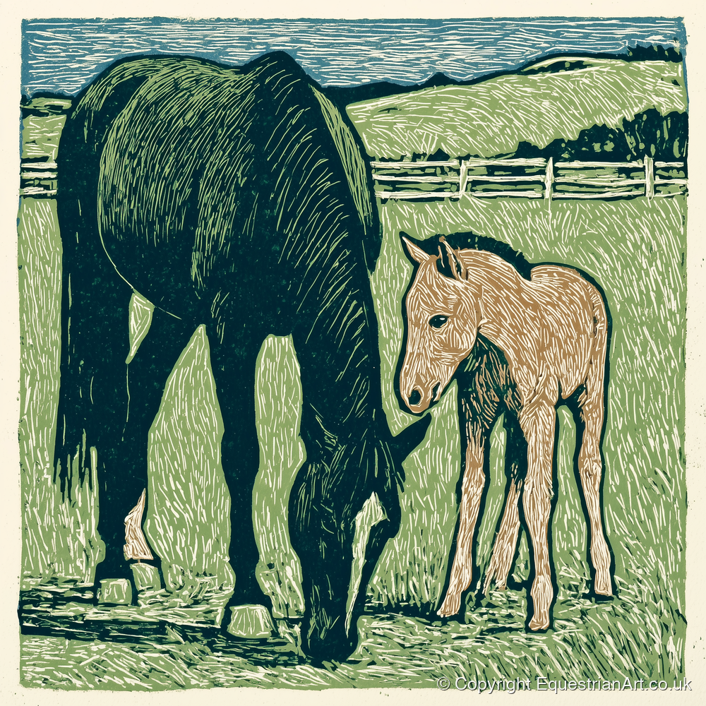 Rustic Pasture Companions - mare & foal art print and canvas by Hector Sullivan A.I
