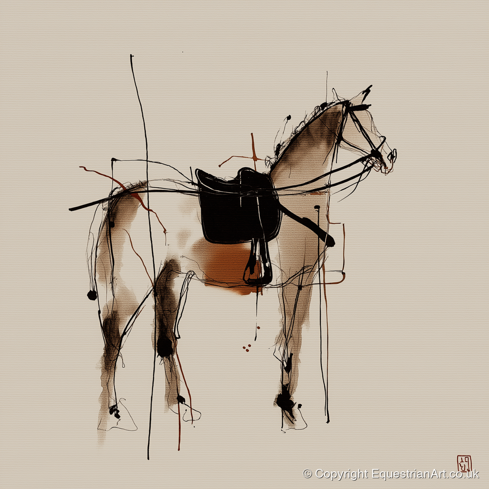 Saddled Equine Silhouette - horse portrait art print and canvas by Julian Vance A.I