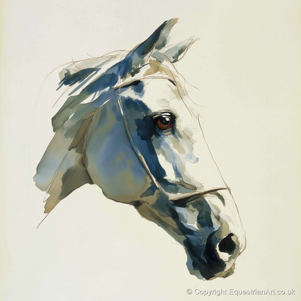 Sapphire Gaze in Indigo - horse portrait art print and canvas by Beatrice Langley A.I