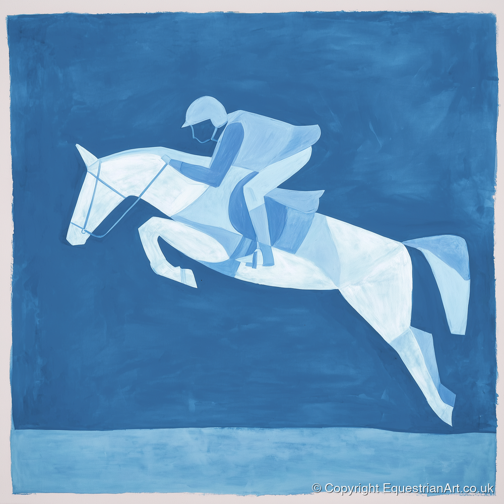 Sapphire Leap - show jumping horse art print and canvas by Roland Bishop A.I