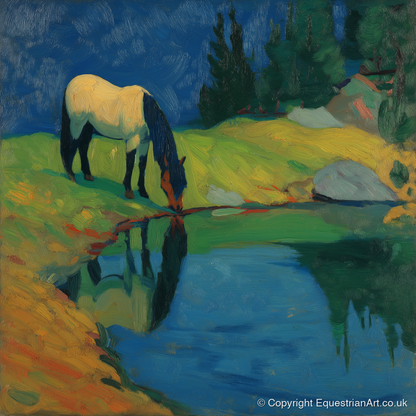 Sapphire Pool Reflections - horse landscape art print and canvas by Rowan Sinclair A.I