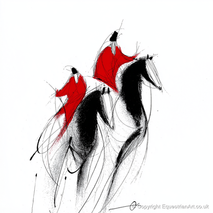 Scarlet Pursuit - show jumping horse art print and canvas by Sebastian Vale A.I
