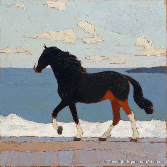Seaside Stride - horse landscape art print and canvas by Ralph Tennyson A.I