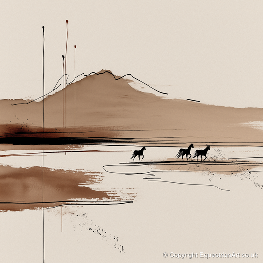 Sepia Equine Horizon - horse landscape art print and canvas by Julian Vance A.I