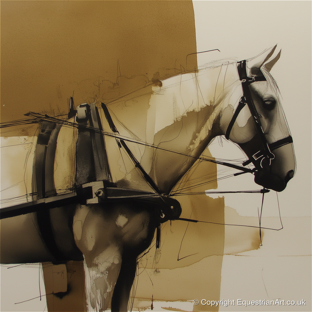 Sepia Harness Study - working horse art print and canvas by Harrison Cole A.I