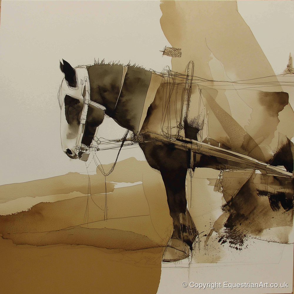 Sepia Heavy Horse Study - working horse art print and canvas by Harrison Cole A.I