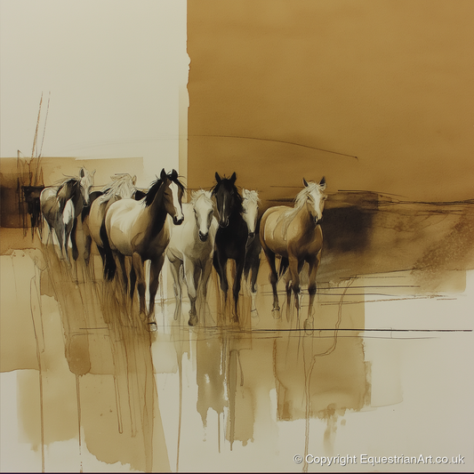 Sepia Herd Advancing - wild horses art print and canvas by Harrison Cole A.I