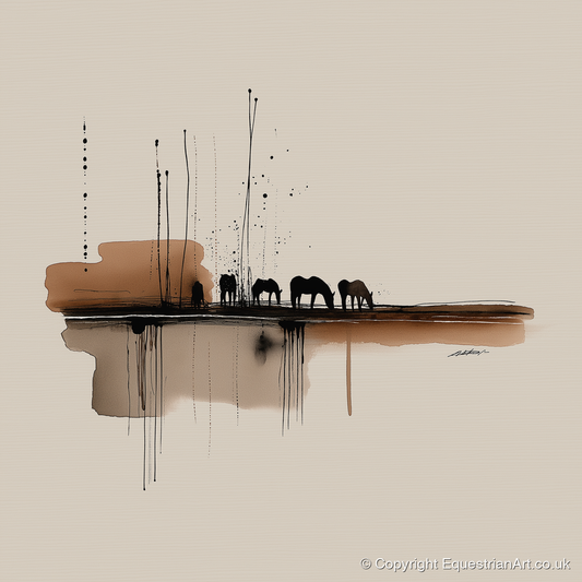 Sepia Horizon Herd - horse landscape art print and canvas by Julian Vance A.I