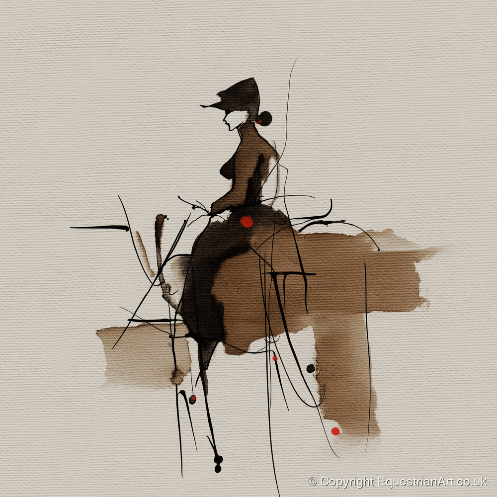 Sepia Ink Rider - horse & rider art print and canvas by Julian Vance A.I
