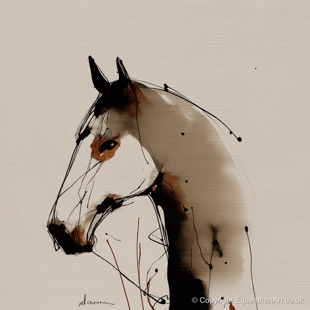 Sepia Ink Silhouette - horse portrait art print and canvas by Julian Vance A.I
