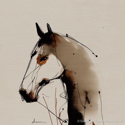 Sepia Ink Silhouette - horse portrait art print and canvas by Julian Vance A.I