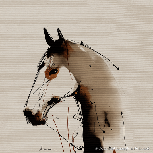 Sepia Ink Silhouette - horse portrait art print and canvas by Julian Vance A.I