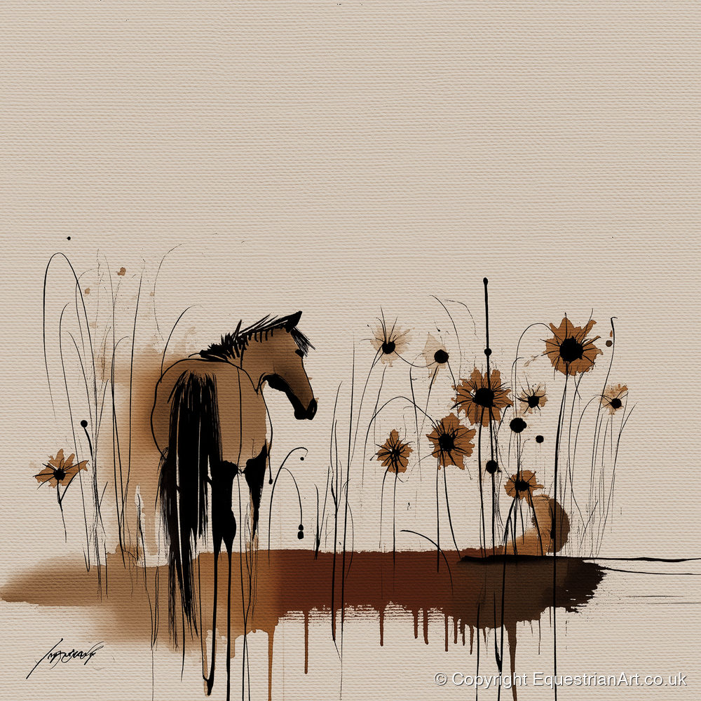 Sepia Meadow Silhouette - horse landscape art print and canvas by Julian Vance A.I