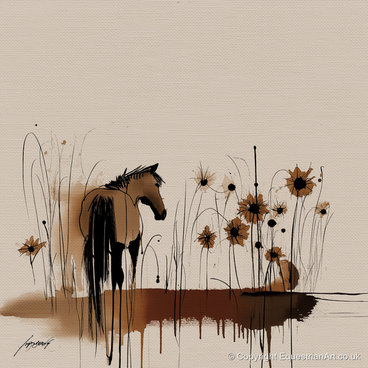 Sepia Meadow Silhouette - horse landscape art print and canvas by Julian Vance A.I