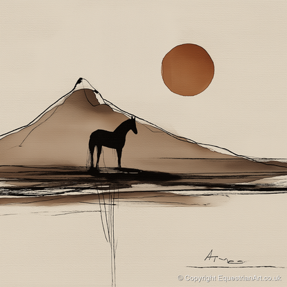 Sepia Mountain Silhouette - horse landscape art print and canvas by Julian Vance A.I