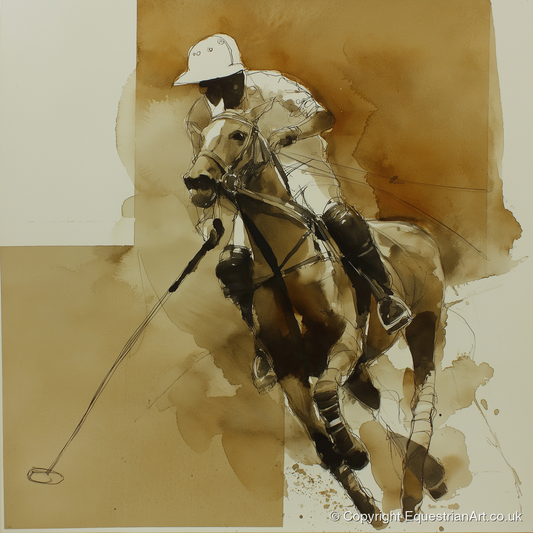 Sepia Polo Charge - polo horse art print and canvas by Harrison Cole A.I