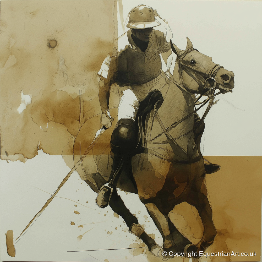 Sepia Polo Pursuit - polo horse art print and canvas by Harrison Cole A.I