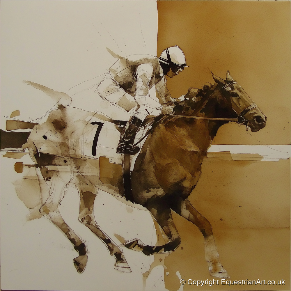 Sepia Racing Stride - racing horse art print and canvas by Harrison Cole A.I
