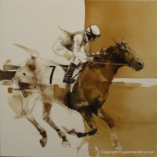 Sepia Racing Stride - racing horse art print and canvas by Harrison Cole A.I