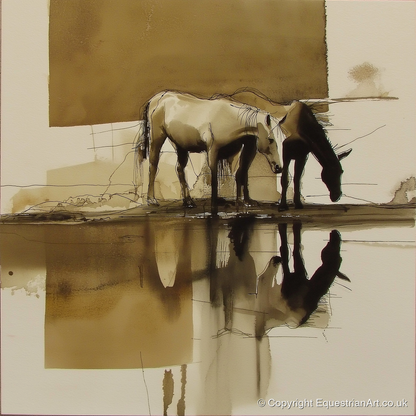 Sepia Reflections - wild horses art print and canvas by Harrison Cole A.I